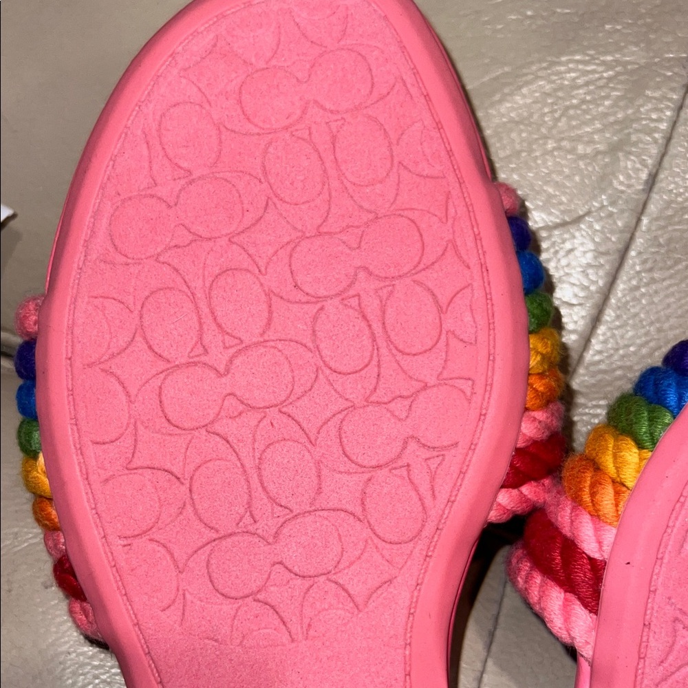 COACH Jolie Pink Rainbow Rope Slide Sandals NWOT / NWOB - Picture 10 of 11